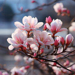 Spring close-up of magnolia blossoms, soft focus for natural and romantic backgrounds