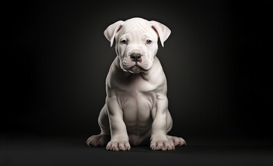cute little Dogo Argentino puppy in a dark room
