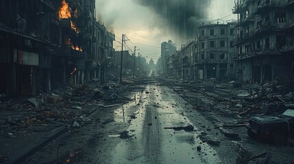 The devastated streets in the aftermath of the insurrection. Generative AI.