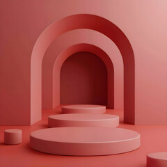 Red background composed in a minimalist style.