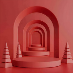 Red background composed in a minimalist style.