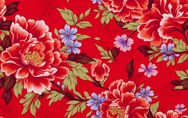 Möbelaufkleber Red floral fabric. Traditional Chinese fabric sample. © Harry