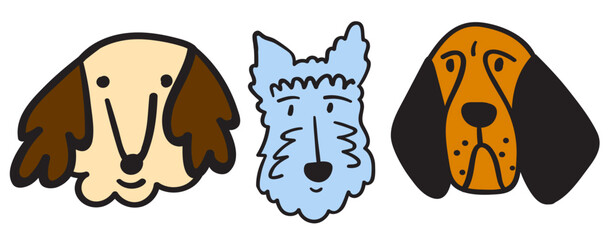 Obraz premium Cute dog faces. Flat design. Vector isolated illustrations on white background.