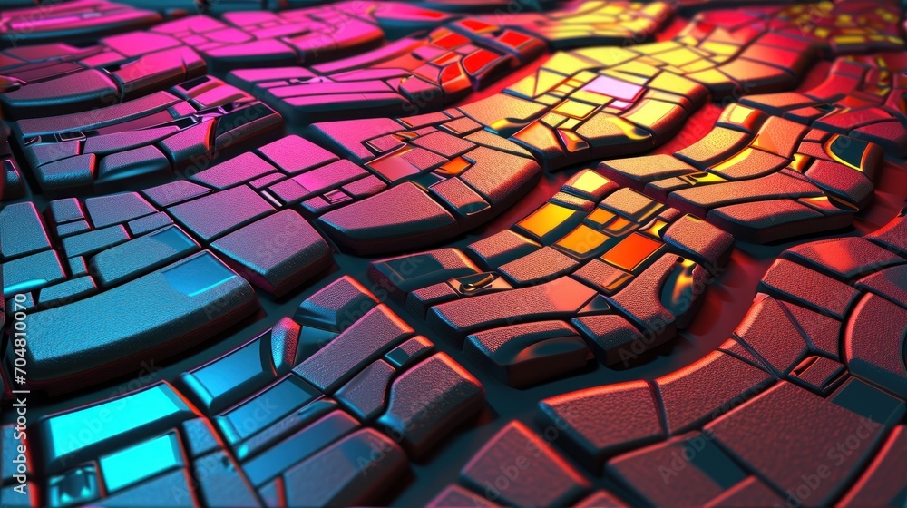 Poster a close up of a computer keyboard with a multicolored design on the top of the keyboard and bottom o