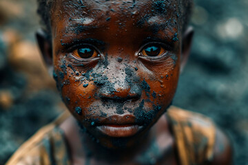 Conceptual image of an African child suffering in inhumane mining conditions. Cobalt mining