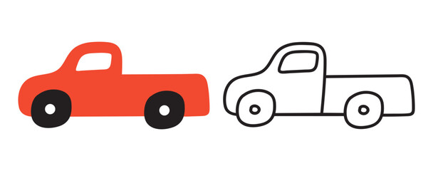 Truck isolated icons. Flat and outline design. Simple illustrations on white background.