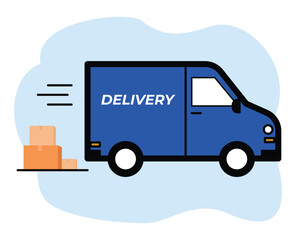 
delivery truck and parcel or The Courier Brought The Parcel By Truck