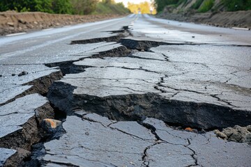 Asphalt road with long crack