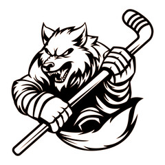 angry wolf. hockey team logo. wolf mascot, emblem of a wolf on a white background. wolf vector illustration. black-and-white version.