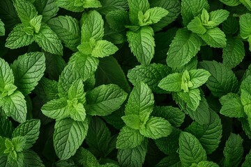 Mint leaves background. top view - obrazy, fototapety, plakaty