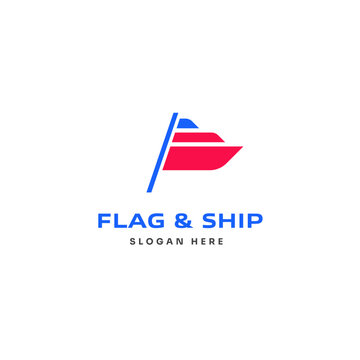 Flag and ship logo design concept