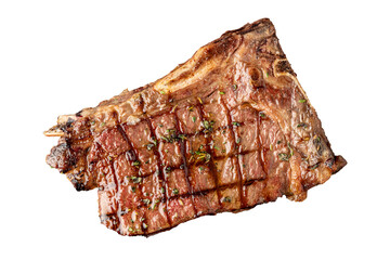 Top view of New York Strip Loin on white background
