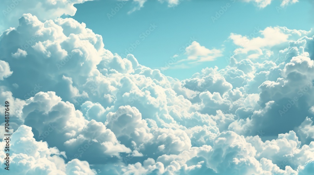 Poster a sky filled with lots of clouds with a blue sky in the middle of the middle of the image and a plan
