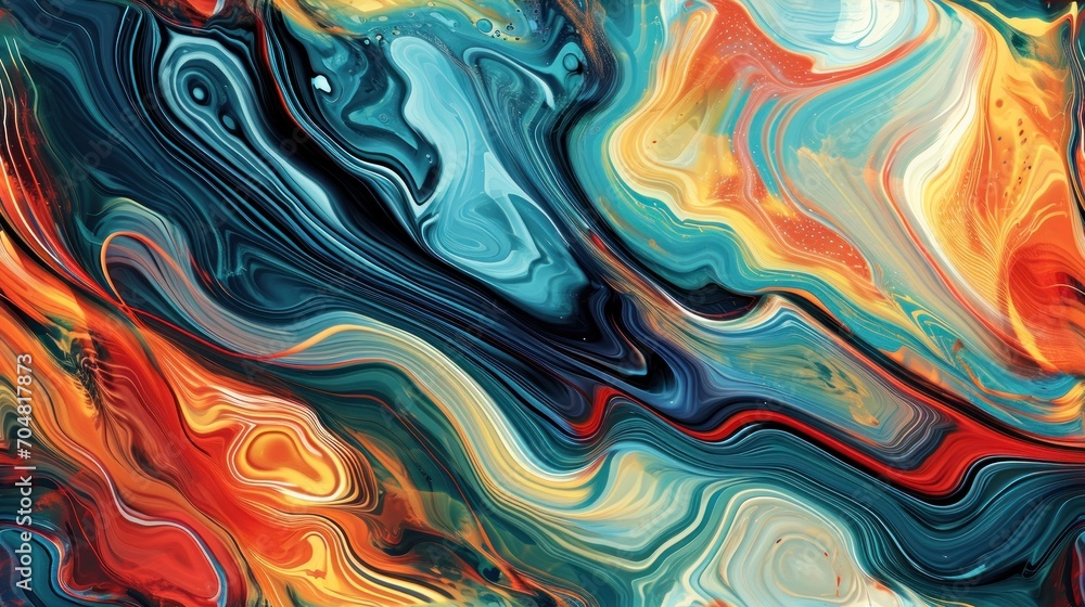 Poster a close up of a multicolored painting with a large amount of paint flowing down the side of it.