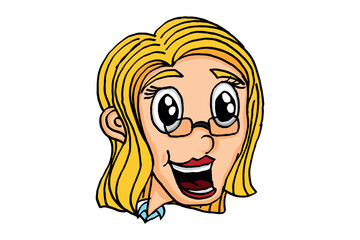 Smiling Blonde Female use glasses Caricature Cartoon Characters