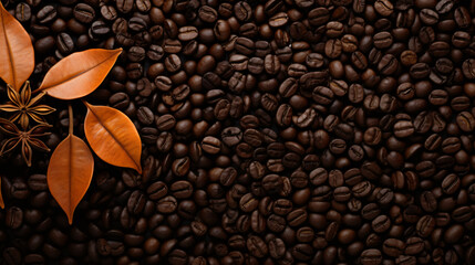 Background from black tea and coffee beans