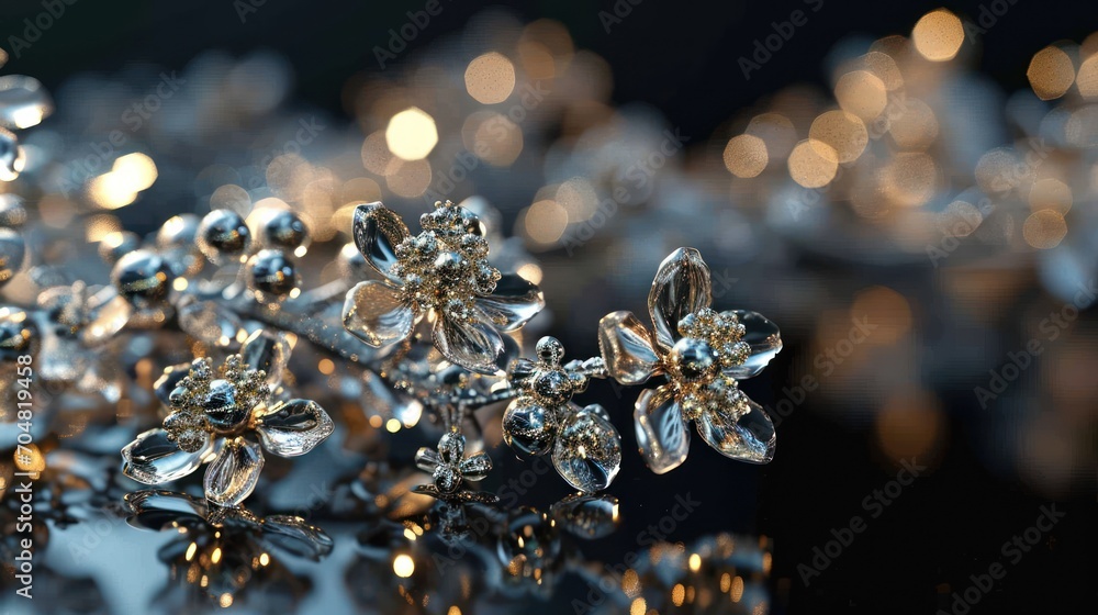 Aufkleber a close - up of a bunch of diamonds on a reflective surface with a reflection of the diamond in the 