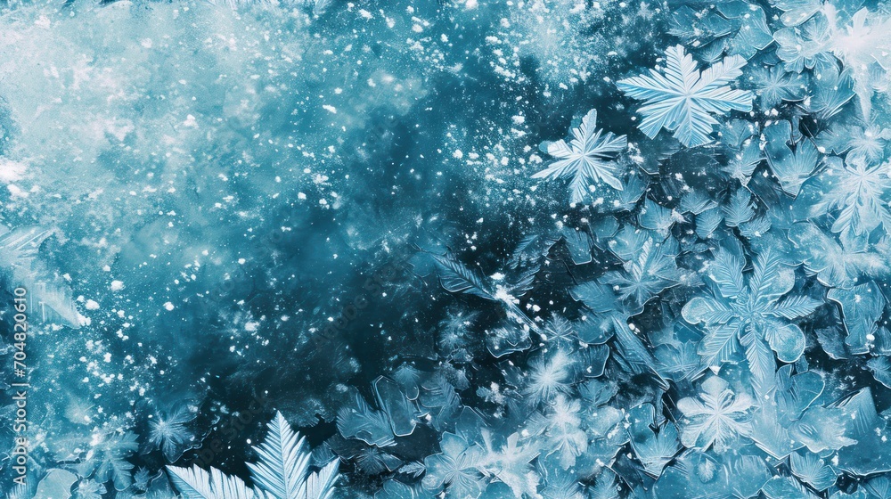 Poster a blue and white background with snow flakes and stars in the middle of the image and a blue backgro