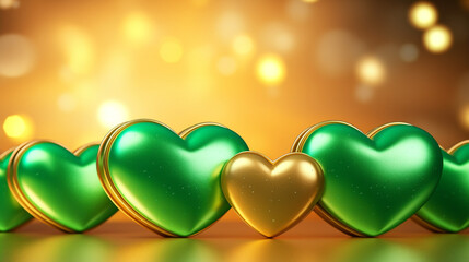 green and golden heart with bokeh background