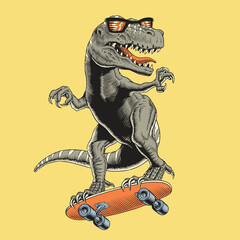 Funny skater dinosaur having fun © Yasin