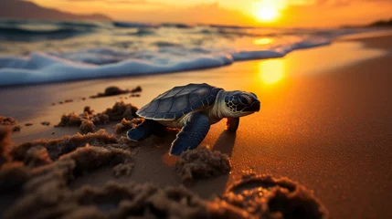 Fototapeten Close up of a baby sea turtle making its way © Tariq