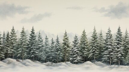 Fototapeta na wymiar A stand of evergreen trees covered in snow, depicting the serene beauty of a winter landscape and the resilience of nature.