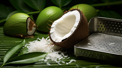 Coconut Grater and Fresh Organic Coconuts