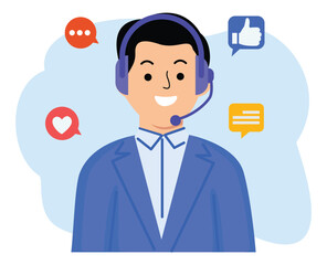 man costumer service talking with headset