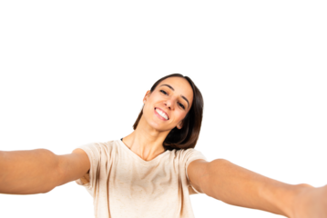 Cheerful hispanic woman taking a selfie