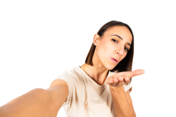 Camera point of view of woman taking selfie