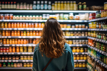 Young woman shopping at a supermarket store
