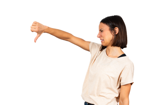 Side view of woman showing negativity