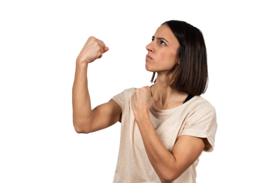 Transparency of angry hispanic woman fighting