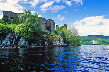 Urquhart castle ruins from Loch ness