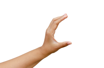 young woman hand holding something object on transparent background