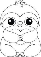 Cute sloth with heart illustration coloring page  