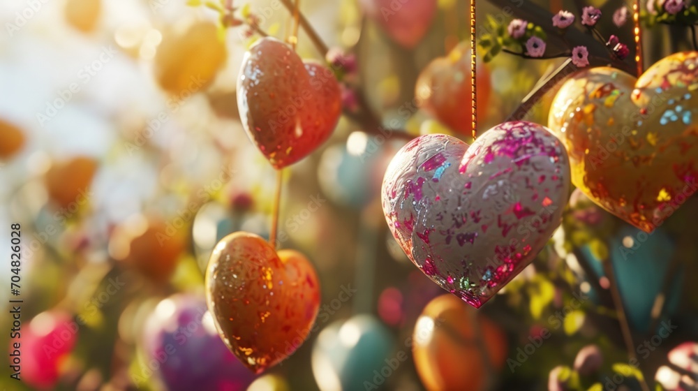 Aufkleber a tree filled with lots of colorful hearts hanging from it's branches and hanging from it's branches