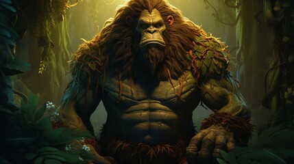 A wise and majestic animated jungle character, reminiscent of the Jungle Book, standing amidst...