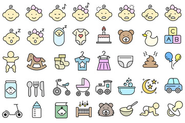 Color line icon collection about baby care
