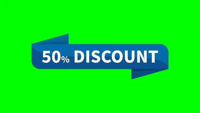 50 Percent Discount Motion Video In Blue Ribbon Rectangle Shape On Green Screen Background For Sale Promotion Business Marketing Social Media Information
