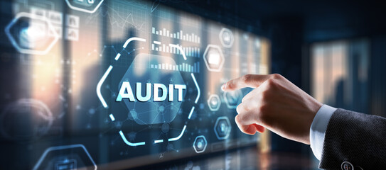 Businessman clicks Audit Auditor Financial service compliance concept