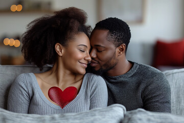 Obraz premium A male and female couple on a couch for Valentines day