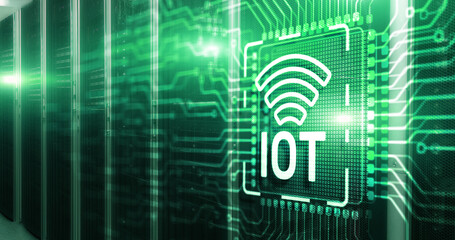 Internet of Things IOT concept. Electric circuits graphic background