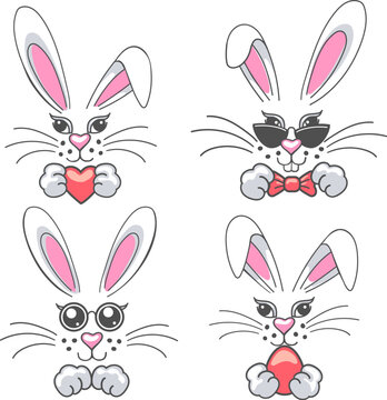 Cartoon easter bunny set