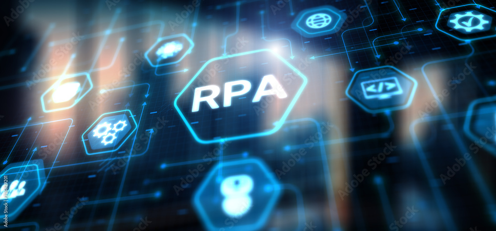 Aufkleber rpa robotic process automation. big data and business concept