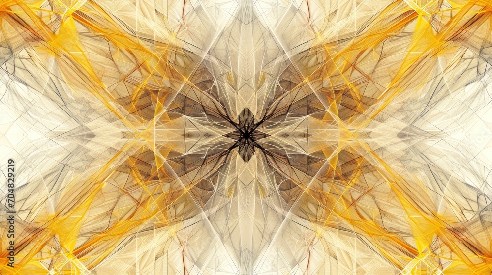 Poster a computer generated image of a yellow and brown flower with a black center in the middle of the ima