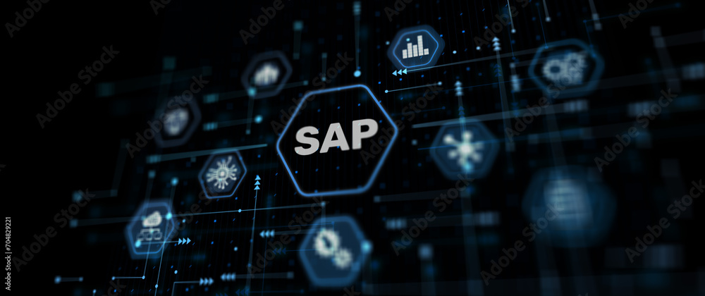 Poster sap - business process automation software and management software. icon on virtual screen