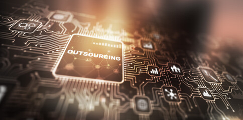 Outsourcing. Recruitment business strategy concept. Internet and modern technology - obrazy, fototapety, plakaty