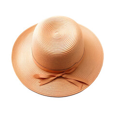 Fototapeta na wymiar Wide-brimmed hat tied with a bow for the beach, isolated on white background