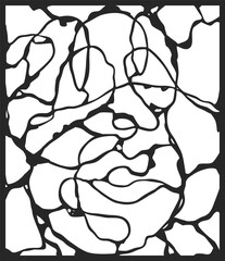 Wall art panels. Abstract face silhouette for CNC cutting. Portrait line drawing.  Decor picture, doodle print. Template for plotter laser cutting of paper, metal engraving, wood carving, cnc. Vector 